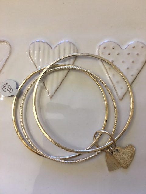 Trio of 3 bangles 2 heart charms